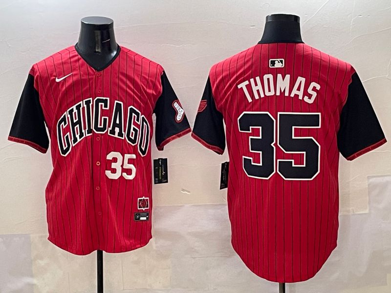 Men Chicago White Sox #35 Thomas Red Stripe Joint Name 2025 Nike MLB Jersey style 2